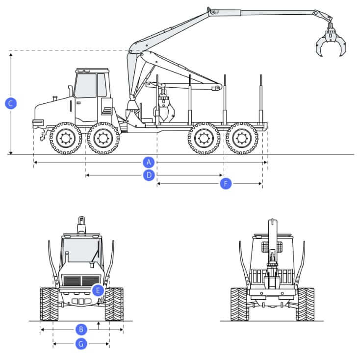 ТТХ и габаритные размеры форвардера лесозаготовительного