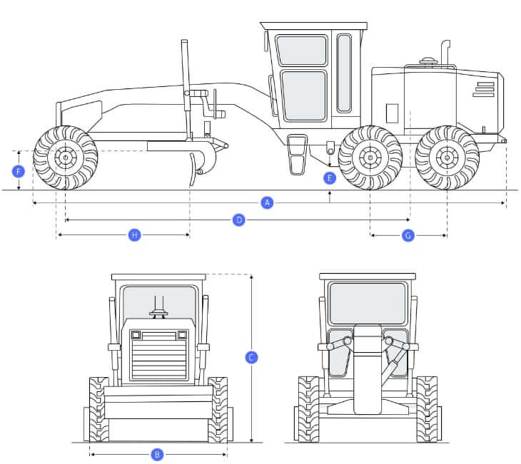 ТТХ и габаритные размеры автогрейдера