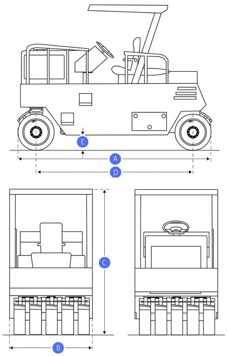 ТТХ и габаритные размеры асфальтового катка на пневматических шинах