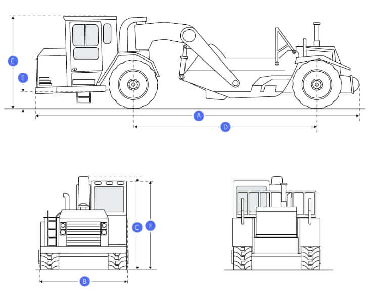 ТТХ и габаритные размеры самоходного скрепера