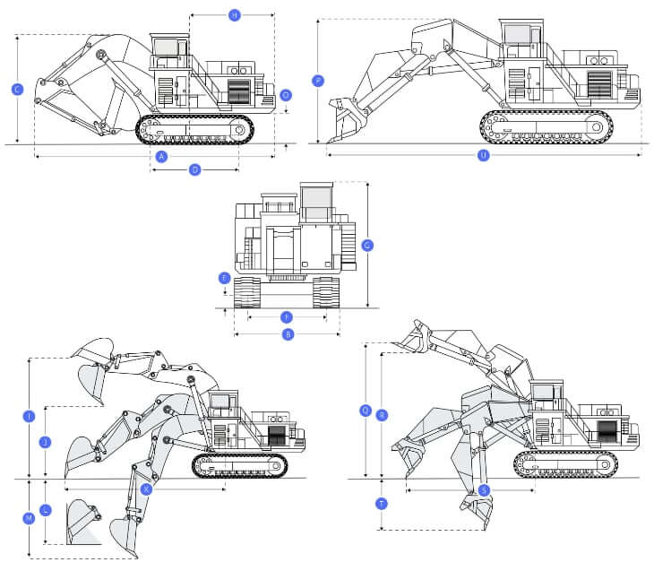 ТТХ и габаритные размеры карьерного экскаватора