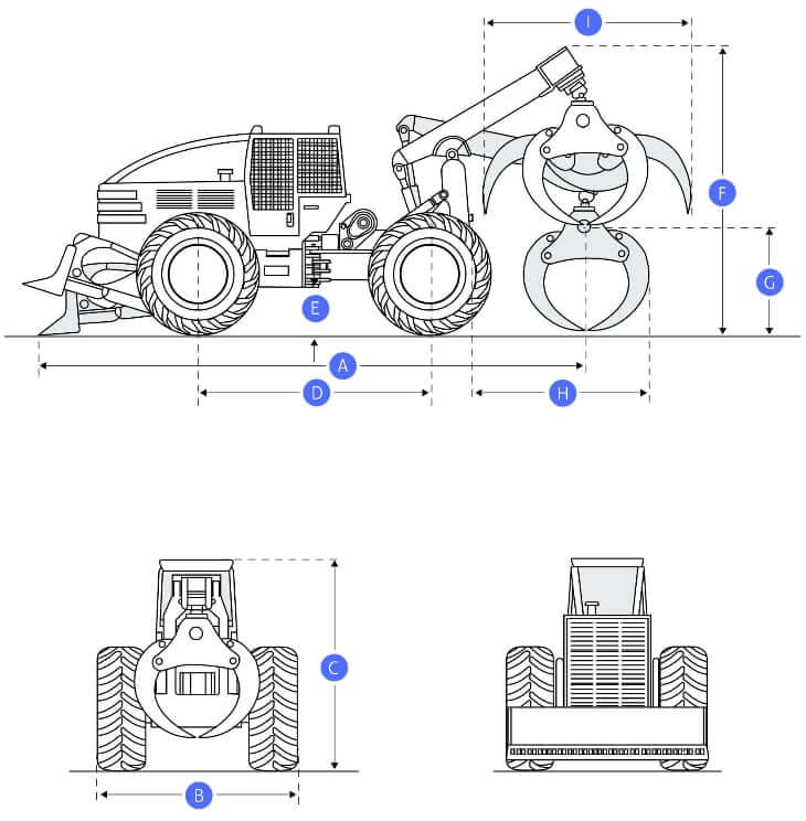 ТТХ и габаритные размеры трелевочного трактора (лесозаготовительный скиддер)