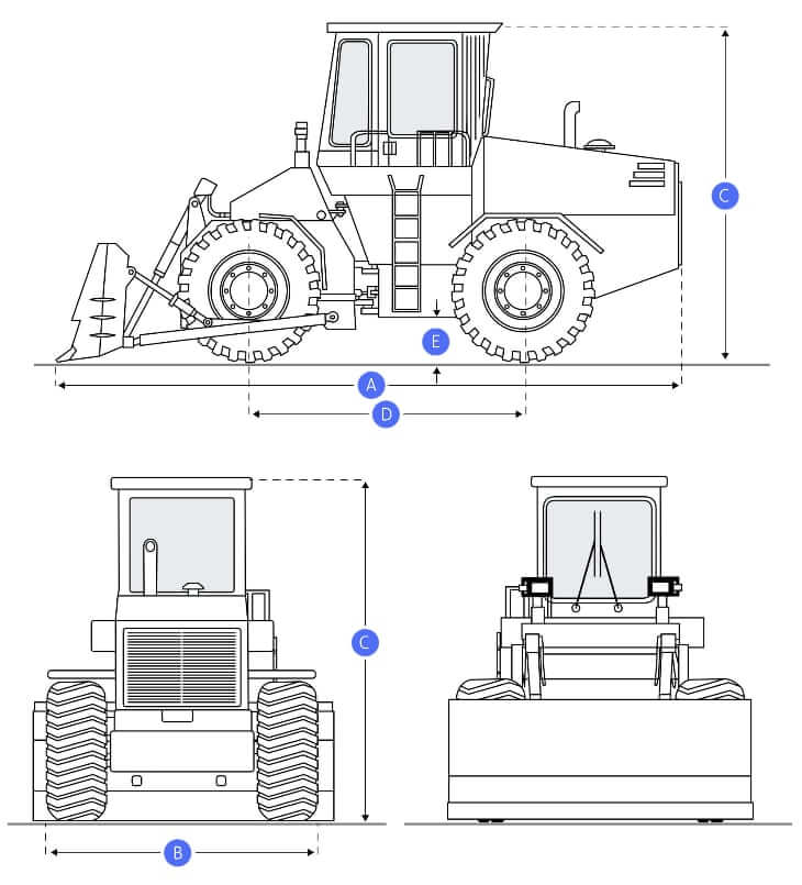 ТТХ и габаритные размеры колесного бульдозера