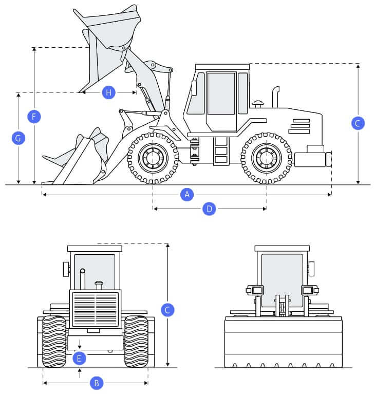 ТТХ и габаритные размеры фронтального погрузчика